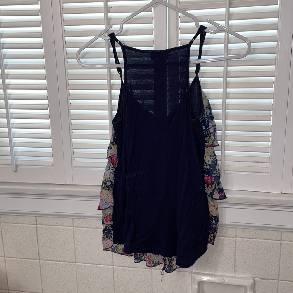Rue 21 floral ruffle tank with solid blue back - Picture 3 of 3